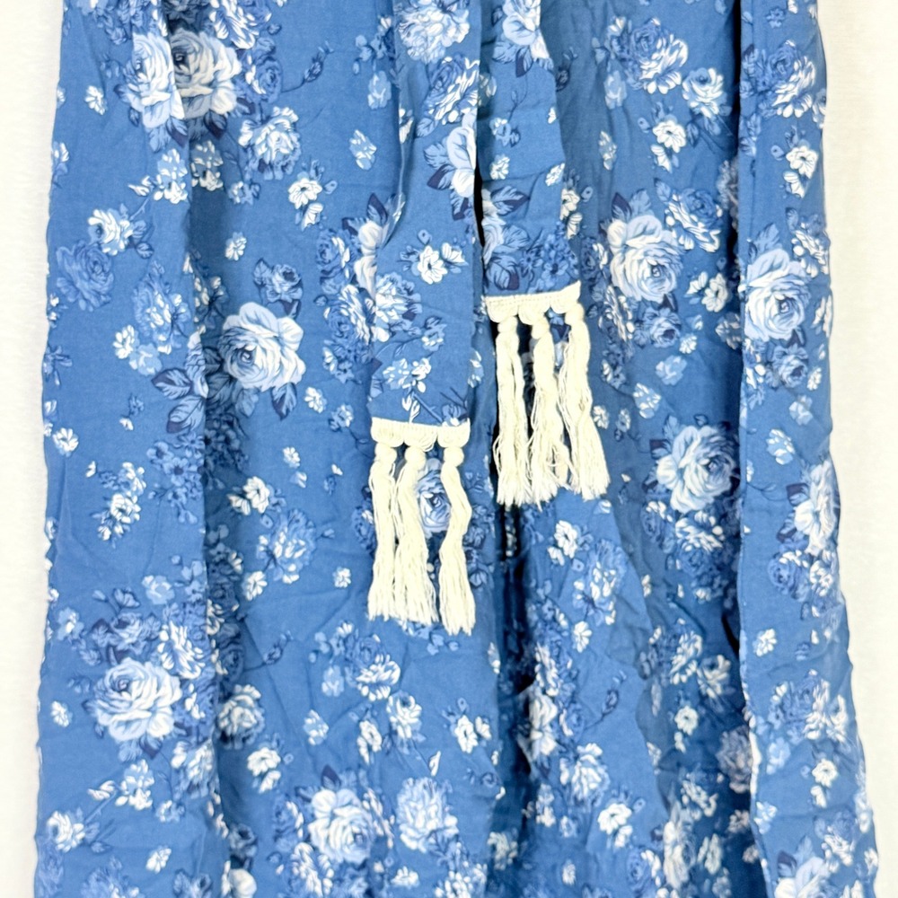Simplee‎ Blue Floral Wrap Maxi Skirt Tassel Tie Boho Cottagecore Size S - Picture 4 of 11